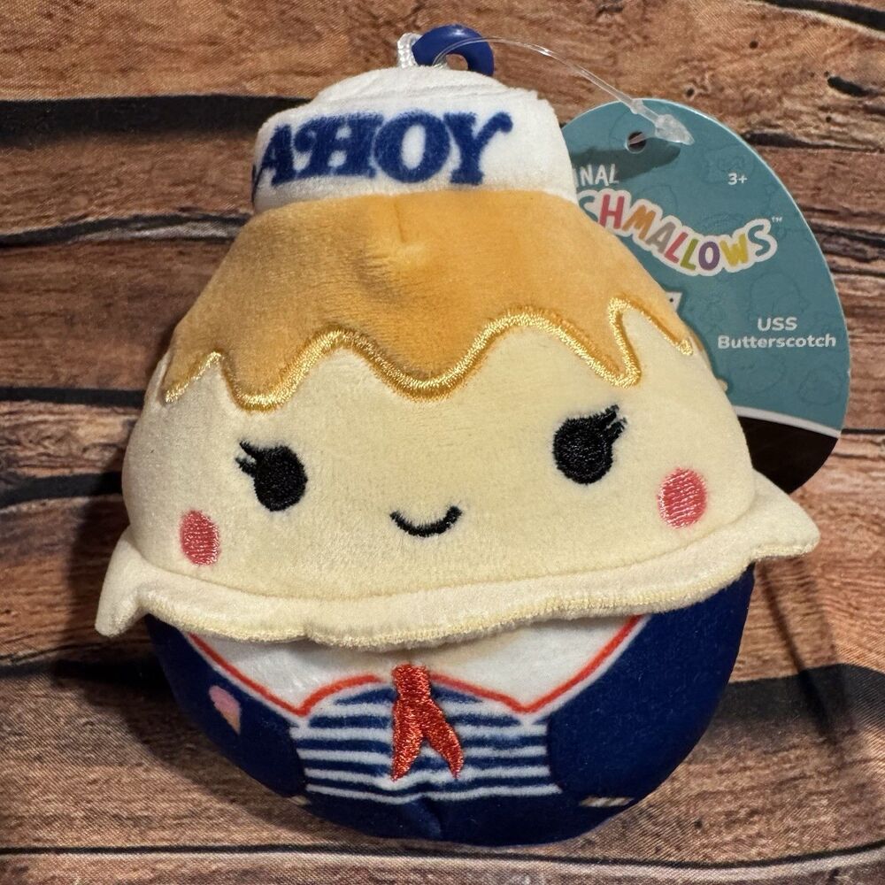 Squishmallows Stranger Things USS Butterscotch Clip 3.5" Plush Scoops Ahoy NWT